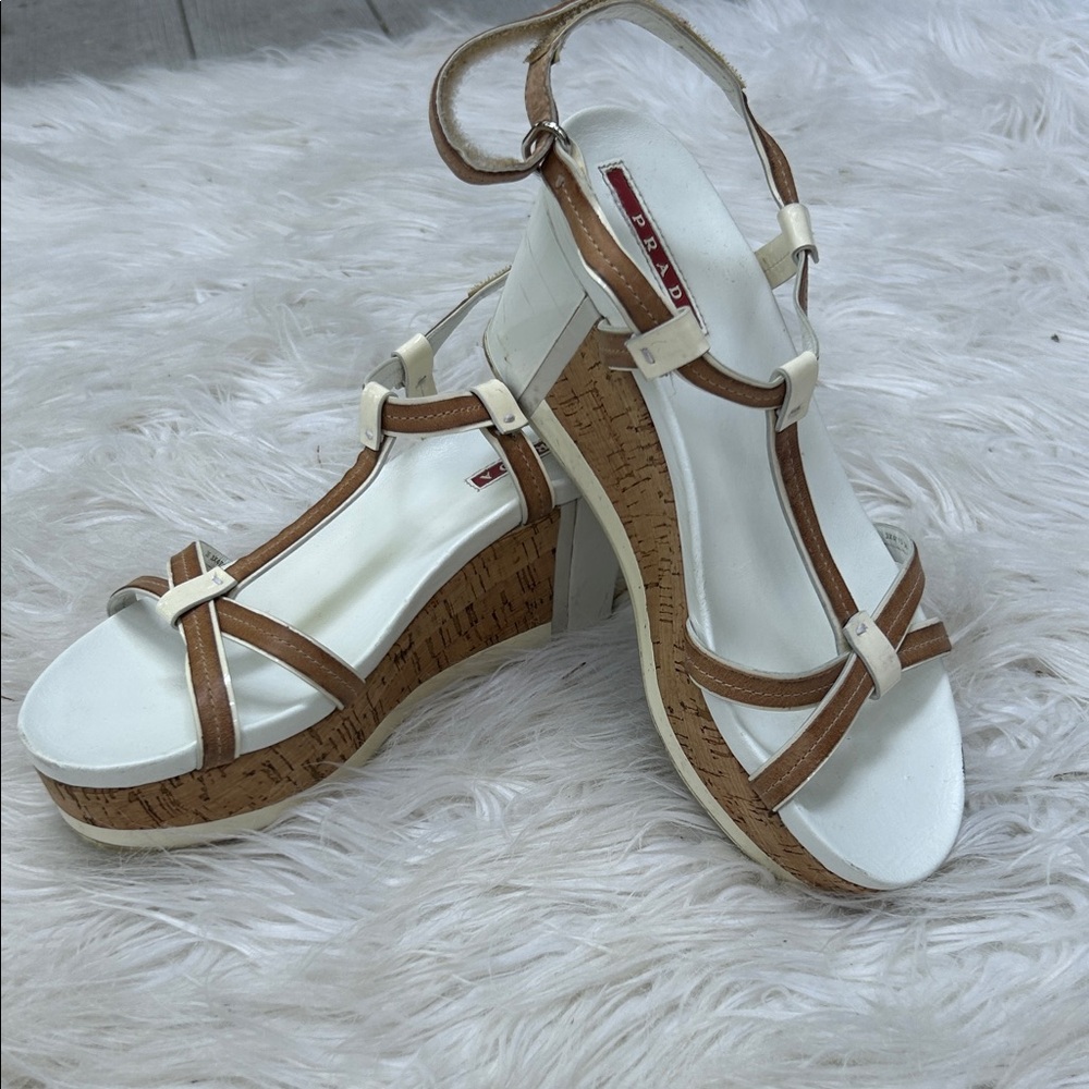 Prada Women's Cream and Tan Sandals